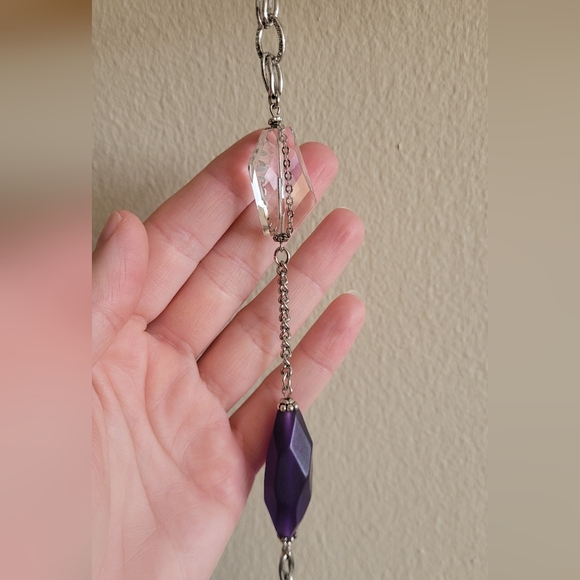 Chico's purple and clear caged beaded silver toned necklace & earring set - Picture 4 of 6